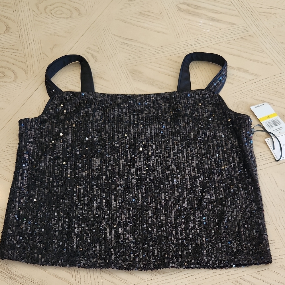 1. State Rich Black Elegant Sequin Tank Crop Top Lined Women's Size M